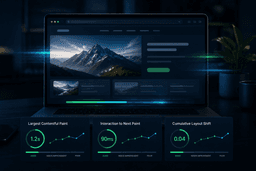 Core Web Vitals metrics including LCP, INP, CLS and website responsiveness