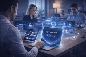 SecureVPN provides secure remote work and business access, protecting sensitive company data and internal systems.