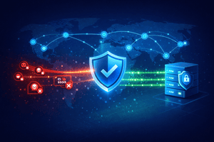 Global CDN network absorbing DDoS attacks and accelerating website traffic delivery.