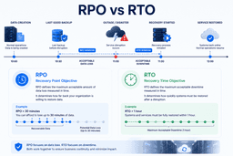 RPO versus RTO infographic explaining acceptable data loss and recovery time for VPS disaster recovery planning