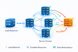 cloud hosting architecture diagram showing multiple servers, load balancing, and resource distribution