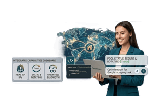 Residential proxies with rotating and static ISP IPs, global locations, unlimited bandwidth, and high success rates for secure browsing and automation