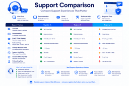 Comparison of domain registrar customer support including live chat documentation technical support and response times
