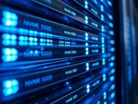 High-speed NVMe SSD drives inside modern data center representing ultra-fast storage performance.