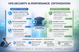 VPS server security and performance optimization with firewall caching and server tuning
