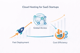 cloud hosting for saas startups diagram showing fast deployment global access and cost efficiency