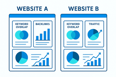 Competitor SEO data analysis comparing keyword rankings, backlinks, and traffic
