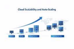 scalable cloud infrastructure diagram showing application growth and auto scaling across regions