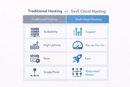 traditional hosting vs saas cloud hosting comparison showing scalability cost deployment speed and reliability