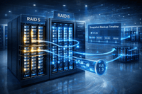 RAID 5 and RAID 6 protected storage server with snapshot backups and multi-region replication