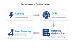 saas cloud performance optimization diagram showing caching CDN load balancing and database optimization