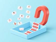 Illustration of a magnet attracting emails and subscribers, representing list building for email marketing campaigns.