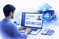 Freelancer building a personal portfolio website using WordPress hosting and cloud infrastructure.