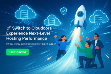 Design a modern, inspirational web banner showing a person or team confidently launching a website or cloud project. In the b