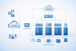cloud hosting architecture diagram showing multiple servers and resource distribution
