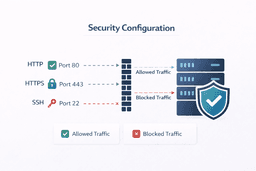 cloud server firewall configuration diagram showing ports http https ssh and security setup