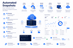 Automated cloud snapshot scheduling using APIs monitoring retention policies and recovery automation