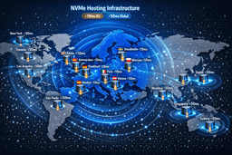 EU and global NVMe hosting data center locations map showing European infrastructure and worldwide coverage for low latency website performance