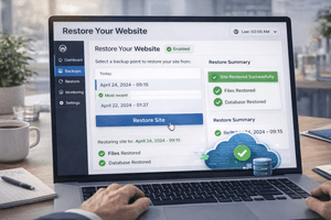 one click WordPress restore interface for full site and database recovery