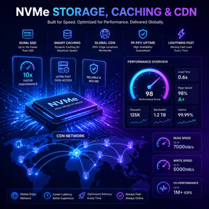 NVMe WordPress hosting with caching and CDN for faster load times and improved website performance
