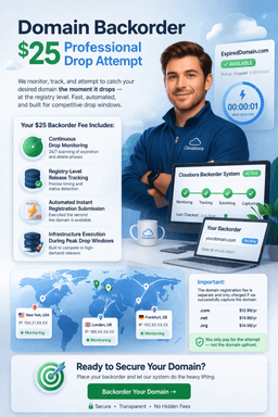 Domain Backorder Pricing – $25 Professional Capture Attempt
