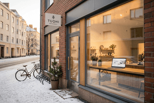 Finnish small business owner running a GDPR-compliant WordPress website hosted on Helsinki servers with 99.9% uptime