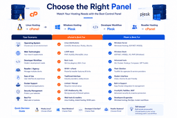 Decision matrix for choosing between cPanel and Plesk based on Linux Windows reseller hosting and developer workflows