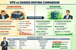 VPS vs shared hosting comparison showing better performance isolation and resource control