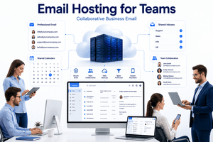 Email hosting for teams showing collaborative business email shared inboxes calendars and secure cloud communication