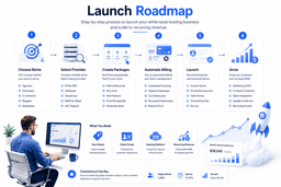 White label hosting business roadmap showing provider selection package creation billing automation and growth