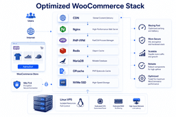 Optimized WooCommerce server stack with CDN Nginx PHP FPM Redis MariaDB OPcache and NVMe SSD storage