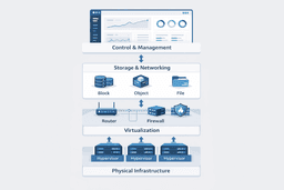 cloud infrastructure components diagram showing physical servers virtualization storage and networking
