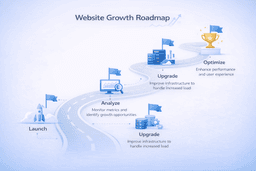 website growth roadmap with cloud scaling analytics and performance optimization stages