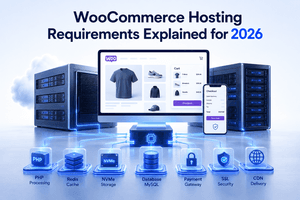 WooCommerce hosting requirements showing optimized cloud server infrastructure for fast online store performance