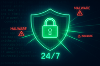 24/7 malware protection dashboard showing active scanning and threat removal for dedicated servers