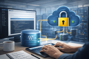 secure WordPress backup stored in encrypted off site cloud storage