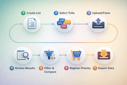 step by step bulk domain search process from creating list to registering domains