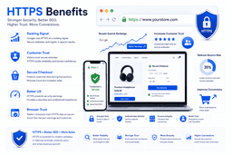 HTTPS benefits for ecommerce websites including SEO customer trust browser security and secure checkout