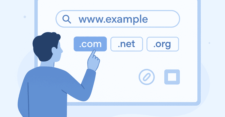choosing a domain name with search bar and TLD options for SEO and branding.