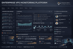 enterprise VPS monitoring platform showing logs metrics dashboards and multi server infrastructure