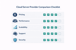 cloud server provider comparison checklist showing pricing performance scalability support and security