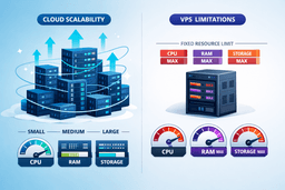 Diagram illustrating cloud hosting scalability vs VPS hosting resource limits
