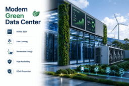 Energy efficient European data center featuring NVMe storage renewable power advanced cooling and secure cloud infrastructure