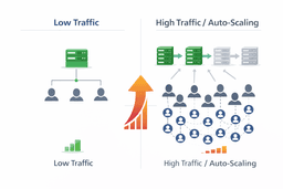 cloud server scalability diagram showing auto scaling resources during traffic increase