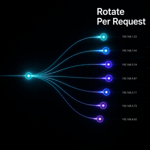 Per-request IP rotation through a backconnect residential proxy network — every request exits through a different residential IP for maximum anonymity and CAPTCHA avoidance