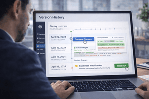 WordPress version history and rollback system with file comparison and restore options