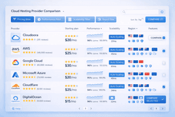 cloud hosting provider comparison showing pricing performance and scalability features