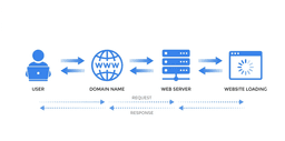 diagram explaining how web hosting works with user request, domain, and server response