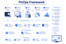 FinOps cloud cost management workflow showing engineering finance budgeting monitoring and optimization
