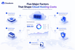 Cloud hosting cost factors including compute storage bandwidth security and managed services